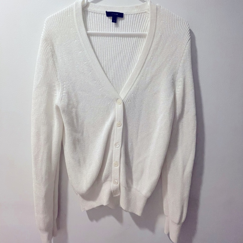 J. Crew White Sparkled Cardigan